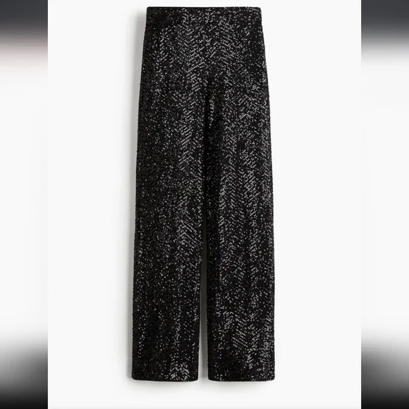 H&M Black Herringbone Patterned Sequin Pants Size S NWT - Picture 2 of 4